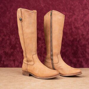 Frye Women Melissa Button 2 Tan Leather Zip Equestrian Riding Boots sz 5.5